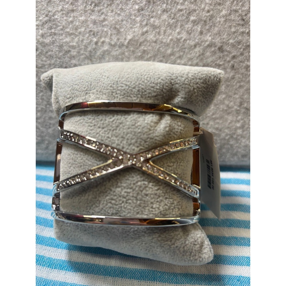 #14.  Silver-tone Crisscross Crystal Cuff Bracelet